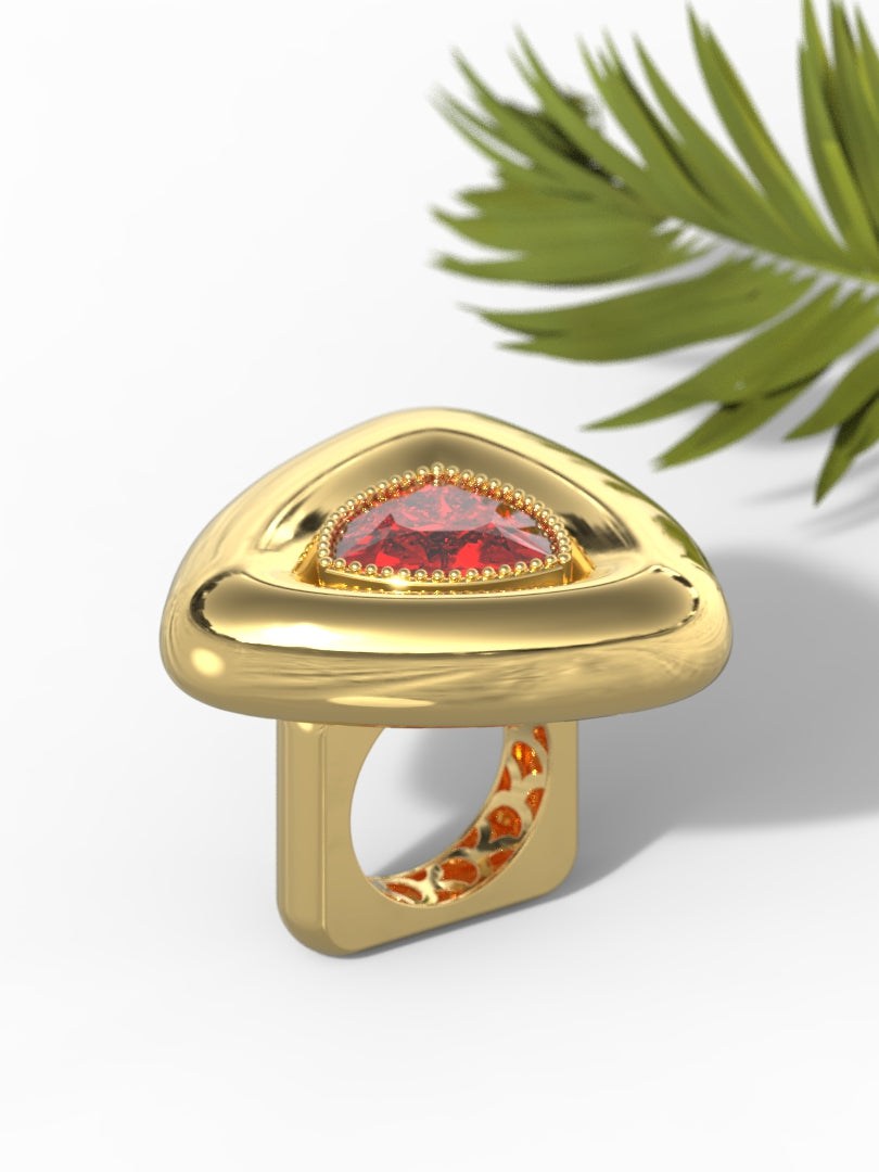 "Trillion Shape Red Gemstone" Ring