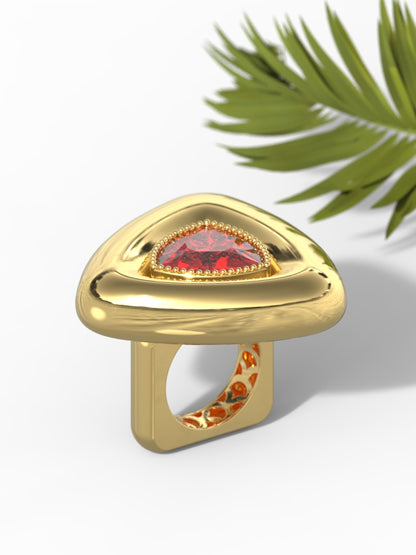 Trillion Shape Red Gemstone Ring