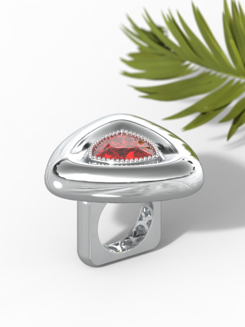 "Trillion Shape Red Gemstone" Ring