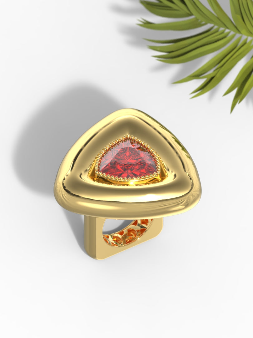 "Trillion Shape Red Gemstone" Ring