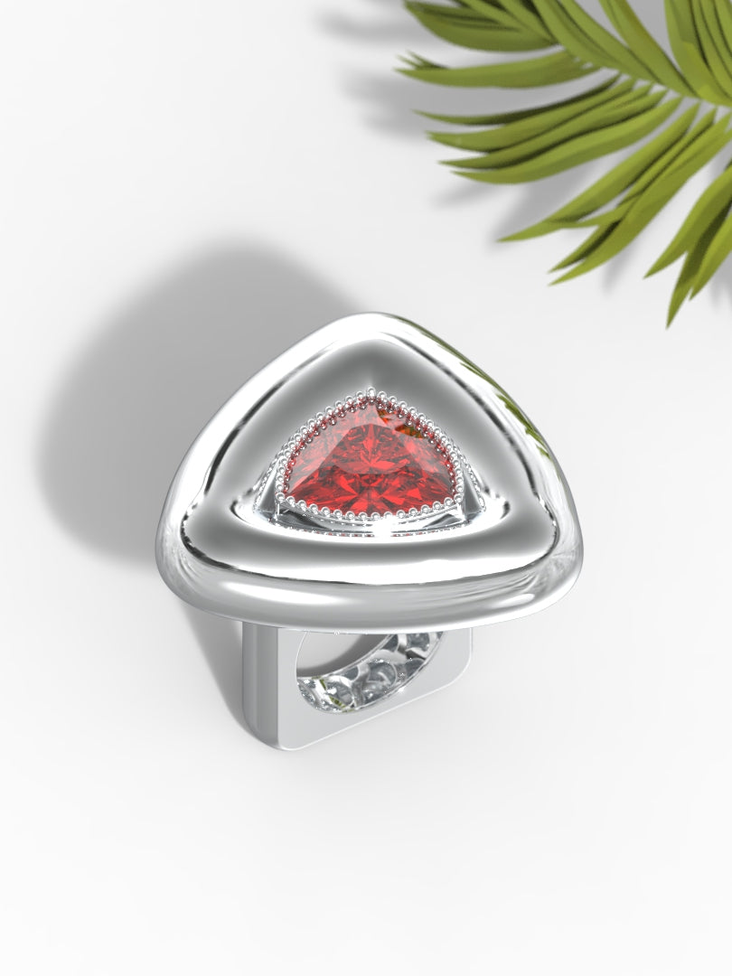 "Trillion Shape Red Gemstone" Ring