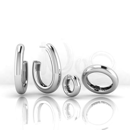 Set of Rounded Earrings, Medium Cuff and Medium Ring/Կլորացված օղեր, քաֆ և մատանի